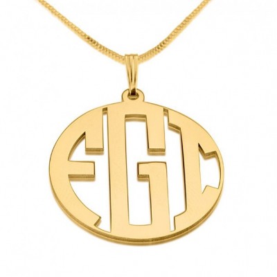 24K Gold Plated  3 Letters Capital Border Monogram Necklace 1.18" with chain