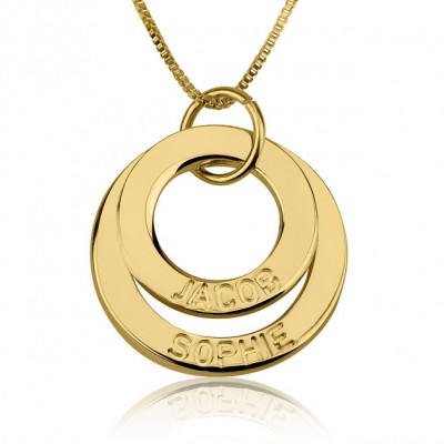 24K Gold Plated Engraved 2 Rings Mother Necklace with chain