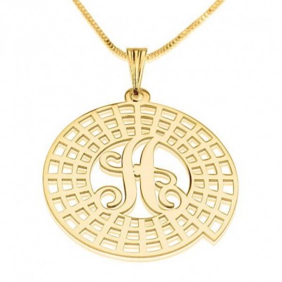 24K Gold Plated Initial Crop Circle Initial Necklace with chain
