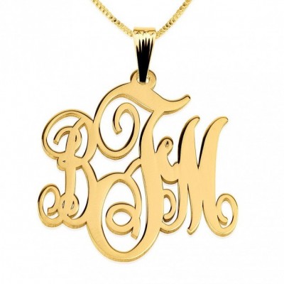 24K Gold Plated Monogram Necklace 1.2" with chain