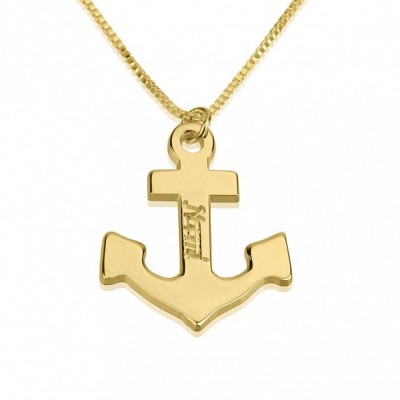 24K Gold Plated Sterling Silver Anchor Name Necklace,  with chain