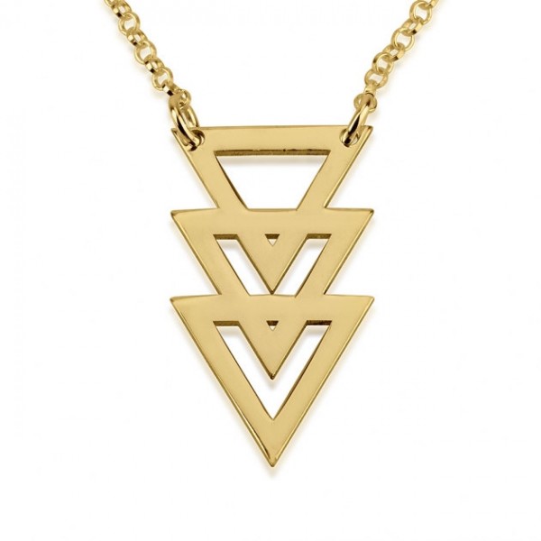 24K Gold Plated Sterling Silver Triple Stacked Triangle Necklace,  with chain