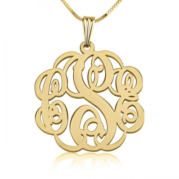 24K Gold Plated Twisted Monogram Necklace 1.2" with chain