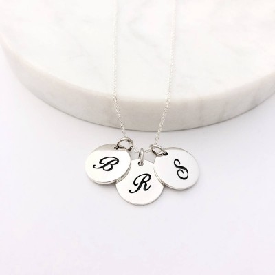 3 Script Initial Charm Necklace - Personalized Jewelry - Silver Initial Necklace - Mommy Necklace - Initial Necklace