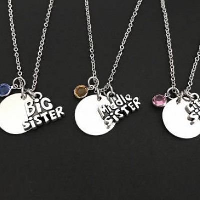3 Sister Necklaces. 3 Sibling Necklace Set. Big Sister. Middle Sister. Little Sister Necklace.Personalized Family Necklace.Crystal Necklace.
