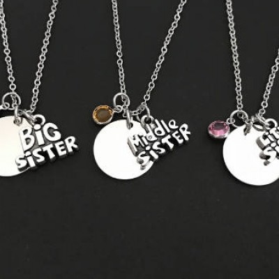 3 Sister Necklaces. 3 Sibling Necklace Set. Big Sister. Middle Sister. Little Sister Necklace.Personalized Family Necklace.Crystal Necklace.