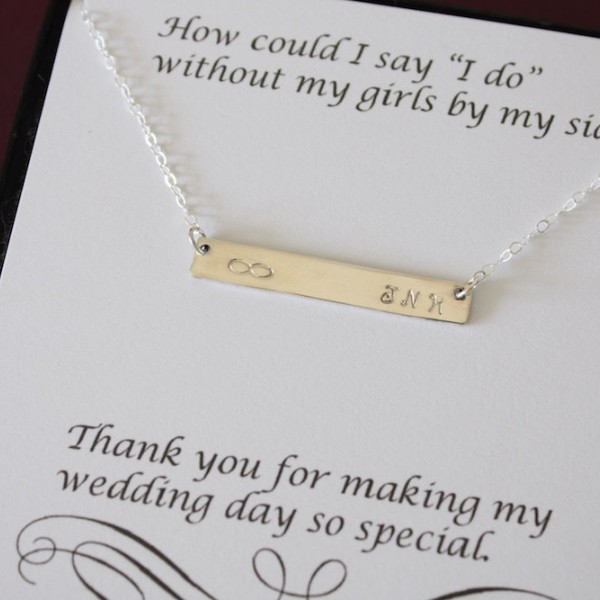 5 Bridesmaid Initial Bar Necklaces, Thin Bar, Rectangle Necklace Silver, Personalized, Bridesmaid Gift, Thin Rectangle, Best Friend