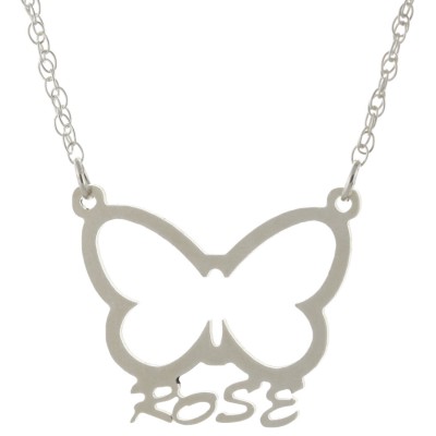 925 Sterling Silver Personalized Any Name Plate Butterfly Pendant Necklace