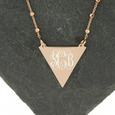 925 Sterling Silver Rose Gold Triangle Monogram Necklace, Gothic Name Necklace, Initial Necklace, Rose Gold