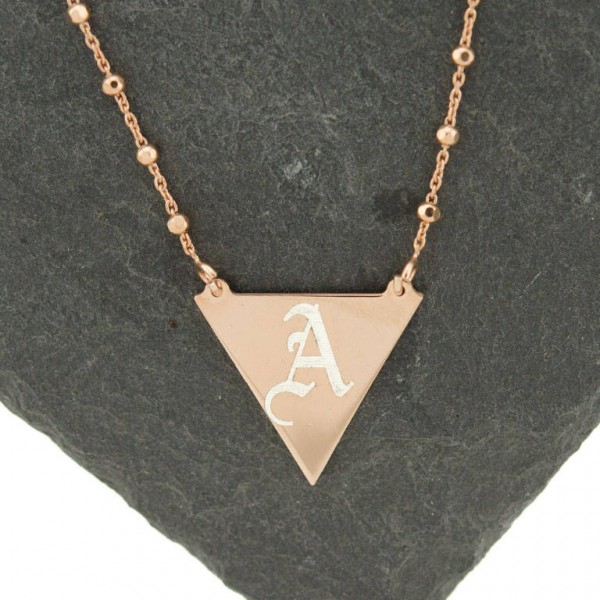 925 Sterling Silver Rose Gold Triangle Monogram Necklace, Gothic Name Necklace, Initial Necklace, Rose Gold