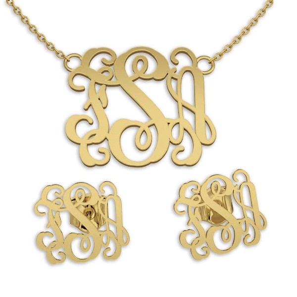 9ct gold Necklace and Earring sets Monogram Necklace Name Jewelry, bridesmaid earrings, bridesmaid necklace- 14K gold necklace