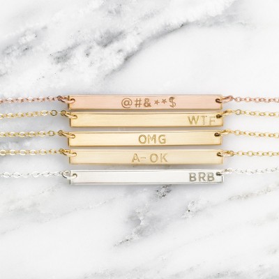 Acronym Bar Necklace • Witty Bar Necklace Gift for Friends - Custom Hand Stamped Necklace • Personalized Jewelry Gift • Social Tags • GETTY