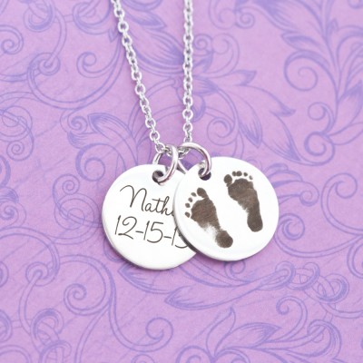 Actual Baby Footprint Pendant - Mommy Jewelry - Mother's Day - New Mom - Keepsake - Heirloom - Engraved Baby Feet - Engraved Jewelry