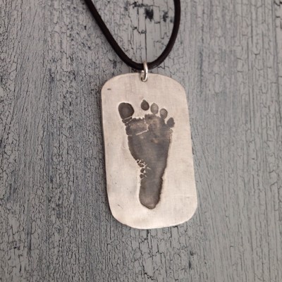 Actual Baby Footprint Pendant--LARGE DAD Tag--YOUR baby's footprint--Fine Silver--Double Footprint