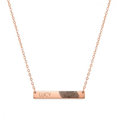 Actual Fingerprint And Name Necklace 1.5 inch in 18k Rose Gold Plated 925 Sterlings Silver, Personalized Memorial Jewelry