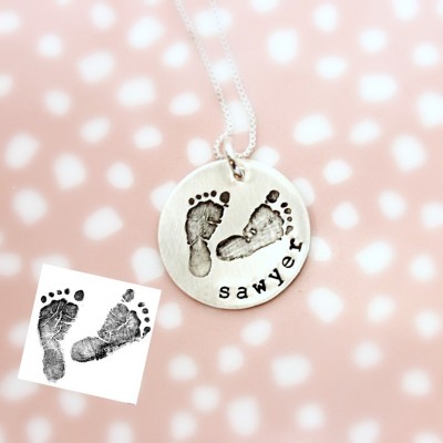 Actual Footprints Necklace - New Mom Necklace - Stillbirth - Remembrance Memorial Necklace - Silver, Rose Gold, Yellow Gold