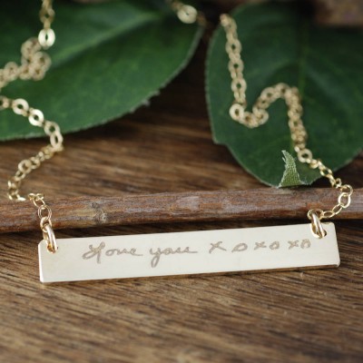 Actual Handwriting Bar Necklace, Loved Ones Handwriting, Monogrammed Necklace, Love you to the Moon Necklace, Meaningful Gifts