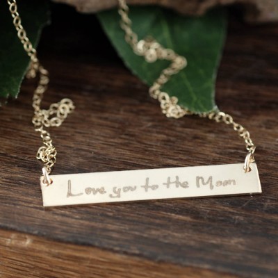 Actual Handwriting Bar Necklace, Loved Ones Handwriting, Monogrammed Necklace, Love you to the Moon Necklace, Meaningful Gifts