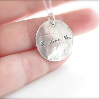 Actual Handwriting Jewelry -  Loved Ones Handwriting on a Fine Silver 1" Pendant