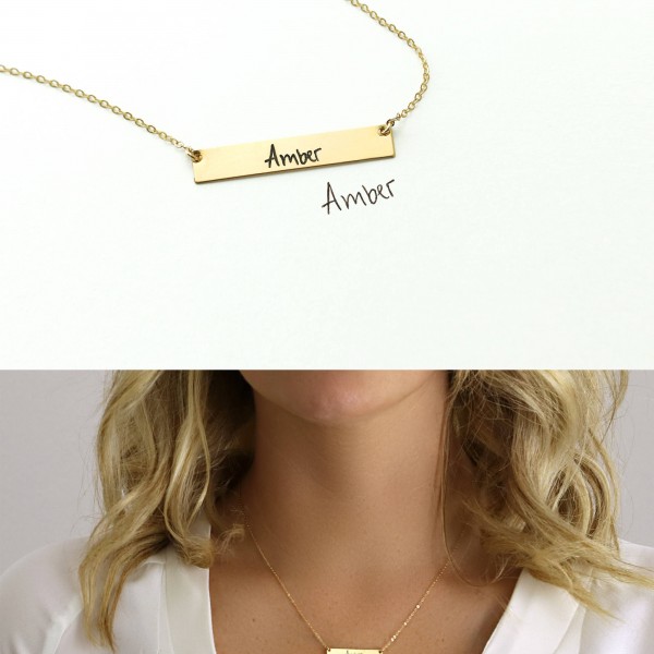 Actual Handwriting Necklace or Bracelet - Custom Signature Necklace - Engraved Handwriting Bar Necklace