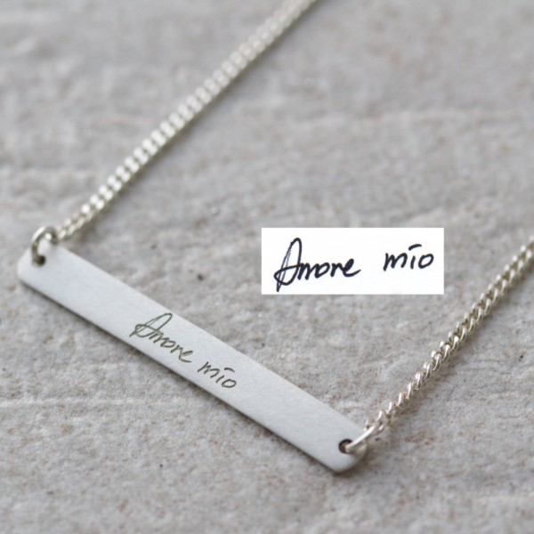Actual Personalized Necklace,Engraved Signature Bar Necklace,Personal signature,Engrave Necklace,Wedding Gift,For her,Memorial jewelry gift