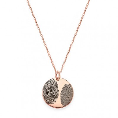 Actual Two Fingerprint 3/4" disc Necklace in 18k Rose Gold Plated 925 Sterling Silver, Personalized Fingerprint Jewelry, Christmas Gifts