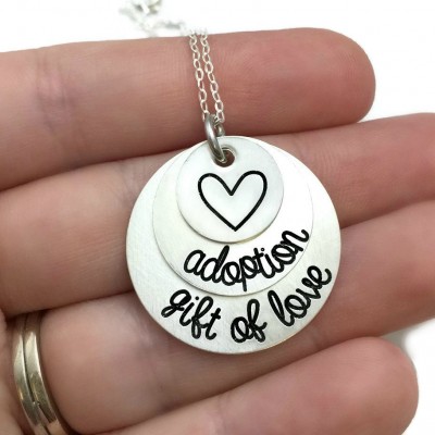 Adoption - Gift of Love - Adoption Case Worker Gift - Dainty Minimalist Kids Necklace - Hand Stamped Jewelry - Personalized Engraved Jewelry