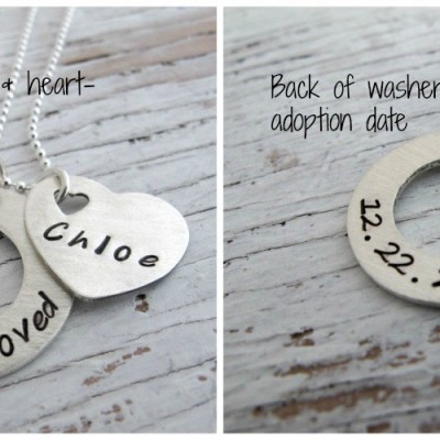 Adoption Necklace, Personalized, Chosen and Loved, Hand Stamped, Sterling Silver, Double Sided with Adoption Date