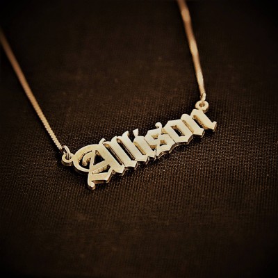 Allison style Name Necklace ,Any Name / Old English Name Necklace / Gold Plated  / Name Necklace Custom / Vintage Font Gothic Name Necklace