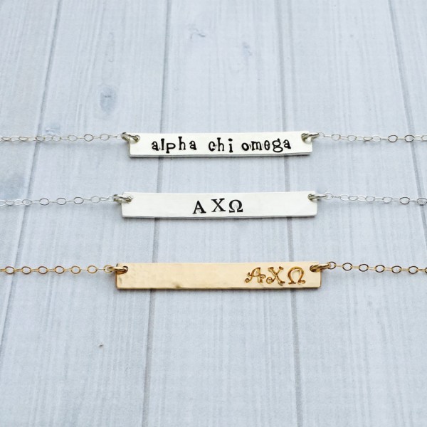 Alpha Chi Omega Necklace - Alpha Chi Omega Jewelry - Sorority Bar Necklace - Sorority Jewelry - Sorority Necklace - AXO Jewelry