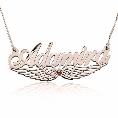 Angel Wing Swarovski Name Necklace Rose Gold Plating - Custom Name Necklace - Personalized Name Jewelry - Christmas Gift