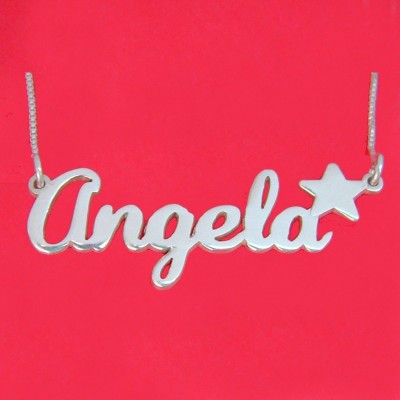 Angela Name Necklace With Star Name Necklace Xmas Gift Angela Name Necklace Silver Name Chain Name Plate Necklace Bridesmaid Gift Wedding