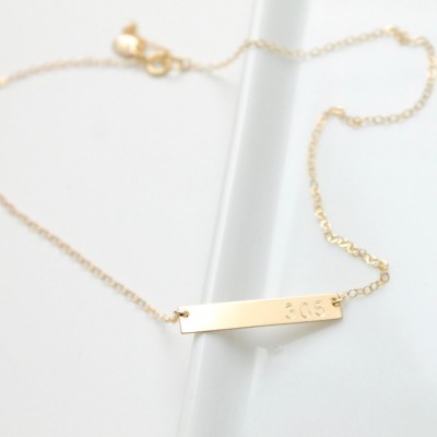 Area Code Bar Necklace /Custom Jewelry/ Personalized Necklace /Gift Idea /Handstamped Bar Necklace/ 14k gold, sterling silver, 14k Rose Gold