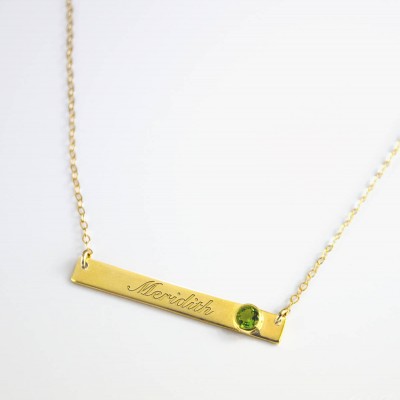 August Birthstone Necklace, Personalized Nameplate Necklace, Custom Name Necklace, Peridot Necklace, Bridesmaid Necklace custom name bar