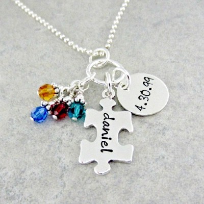 Autism Necklace - Autism Mom - Personalized Puzzle Necklace - Mothers Necklace - Autism Awareness Jewelry - Hope Necklace - Sterling Silver