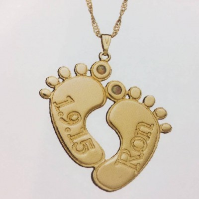 Baby Custom name necklace Engraved Baby Feet Pendant gold filled Engraved Gift Name Jewelry Baby Shower New Mom Gift