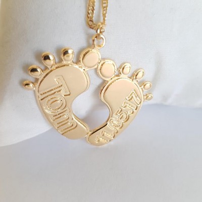 Baby Custom name necklace Engraved Baby Feet Pendant gold filled Engraved Gift Name Jewelry Baby Shower New Mom Gift