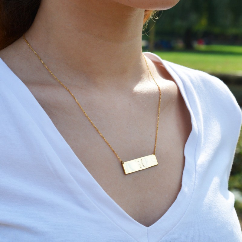 Silver & Gold Bar Name Necklace [Personalized] | FARUZO