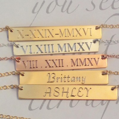 Bar Necklace personalized name engraved Gold Bar necklace Bar Necklace Initial Necklace Heart charm Gold Fill Rose Gold, Dainty Bar