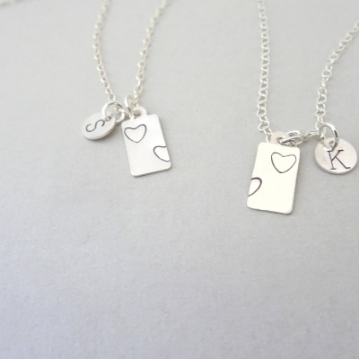 Best Friend Necklace, Bar Necklace, matching Heart Necklace, Best Friend Gift, BFF Necklace, Silver, Gold fill, Rose gold