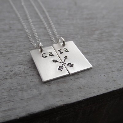 Best Friend Necklace Set, Gaelic Necklace, Sterling Silver Arrow Necklace, Friendship Necklace, Hand Stamped Jewelry, Gift Idea