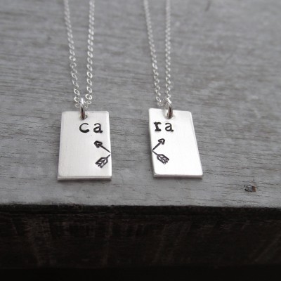 Best Friend Necklace Set, Gaelic Necklace, Sterling Silver Arrow Necklace, Friendship Necklace, Hand Stamped Jewelry, Gift Idea