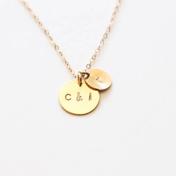 Big & Small Disc Necklace, 14k Gold