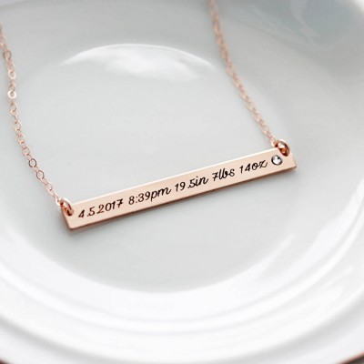 Birth Stat Necklace - Baby Shower Gift, Birthstone Necklace, Personalized Birthstone Necklace, New Mom Gift, Gift for Mom, New Baby Gift