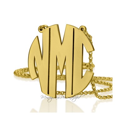 Block Monogram Necklace -  1.2 inch / 3cm - Personalized Monogram Gold Plated
