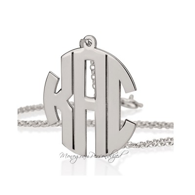 Block Monogram Necklace -  1.5 inch / 3.8cm 925 Sterling Silver - Personalized Monogram