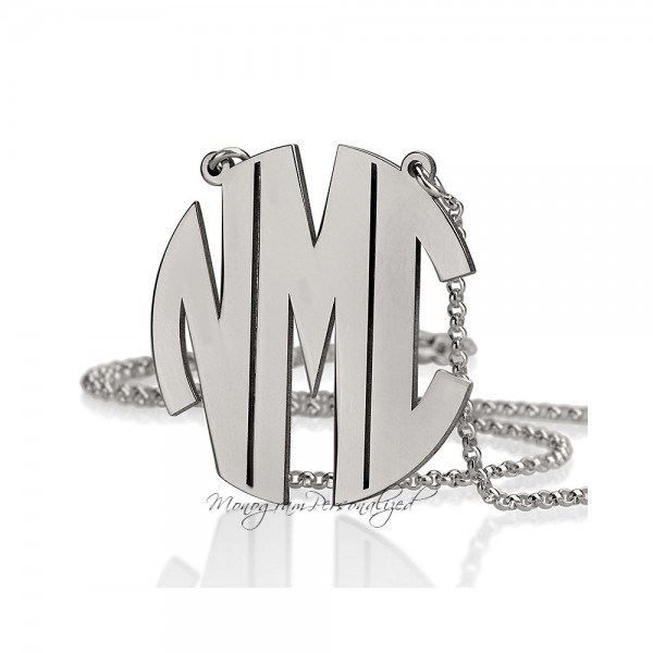 Block Monogram Necklace -  1.5 inch / 3.8cm 925 Sterling Silver - Personalized Monogram