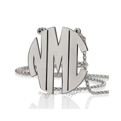 Block Monogram Necklace - 2inch - 925 Sterling Silver - Personalized Monogram