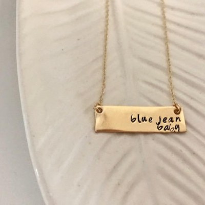 Blue Jean Baby Necklace | Gold Bar Necklace | Stamped Gold Bar Necklace | Song Lyric | Elton John Quote | Song Lyric Necklace