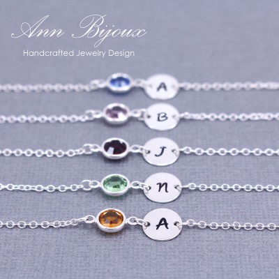 Bridesmaid Stone Necklace, Personalized Initial Necklace, Sparkly Birthstone Necklace, Set of 3,4,5 Bridesmaid Necklace, N044